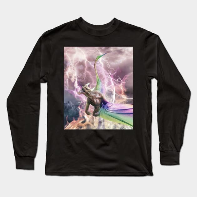 Fire Rainbow Dragon In Galaxy Long Sleeve T-Shirt by Random Galaxy